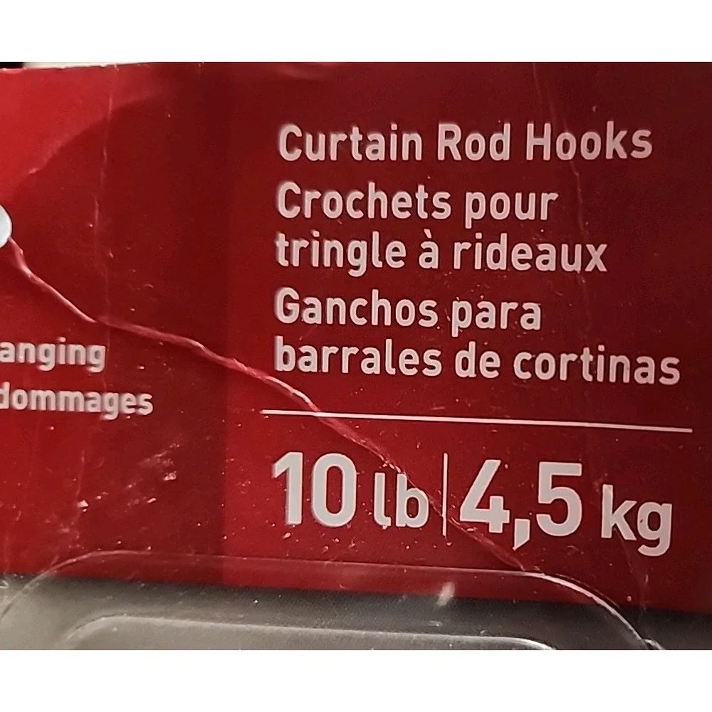 Command Brand Curtain‎ Rod Hooks 10 Lb Weight Capacity
